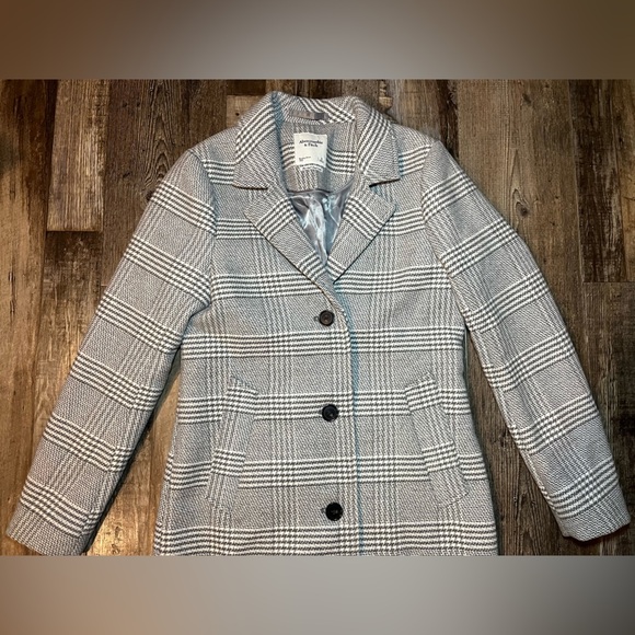 Abercrombie Wool The Dad Coat in Grey Houndstooth Size Small - Picture 3 of 6